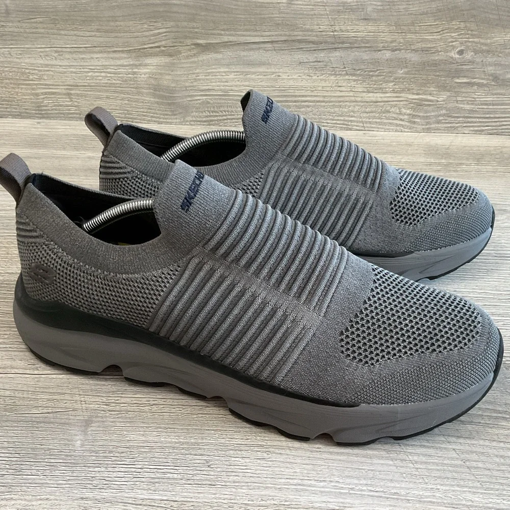Skechers Mens Size 13 Grey Mesh Relaxed Fit Goga Mat Arch Walking Slip On Shoes